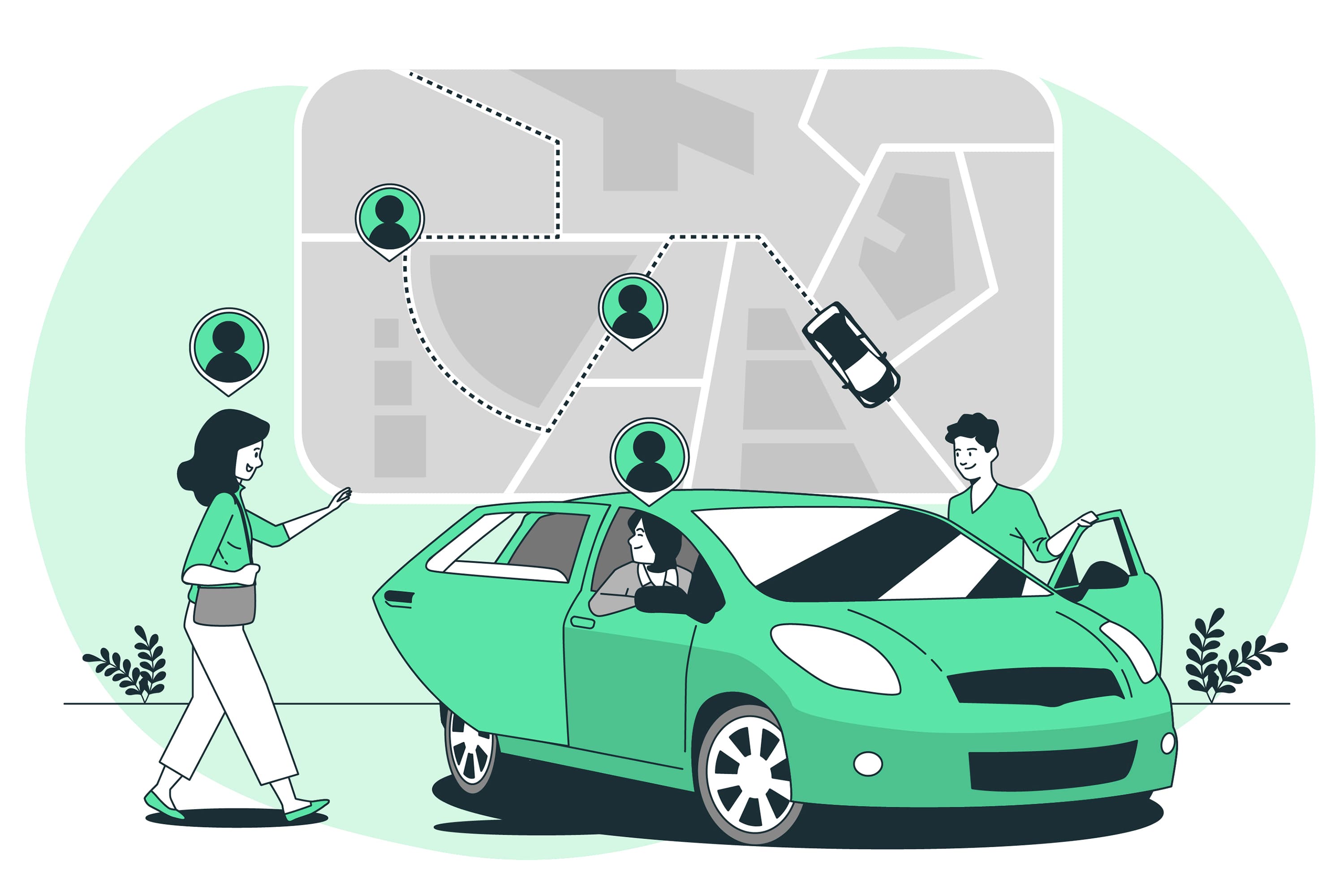 Concept art of friendly carpooling